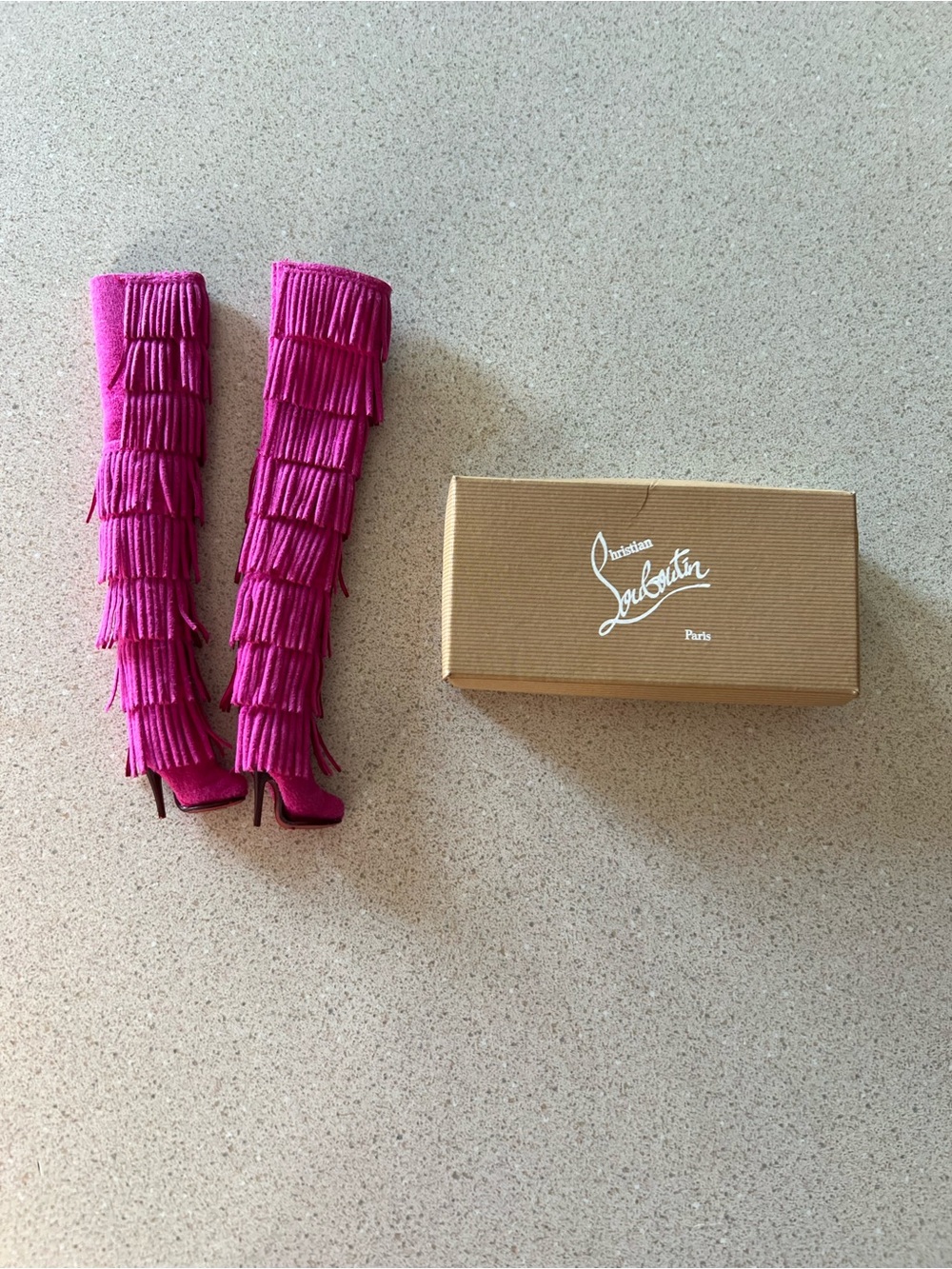 Barbie Christian Louboutin Hot Pink Fringe Over-the-Knee Stiletto Boots